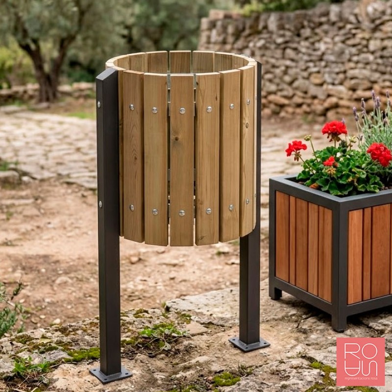 Paperera Golf Mixta 50L | Fusta i Acer per a Exterior